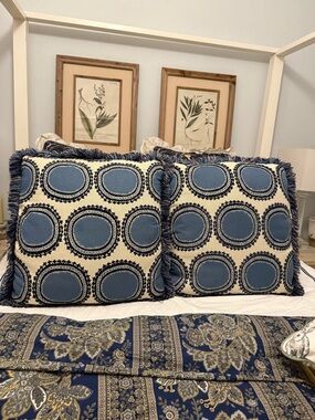 Custom Kravet Medallion Accent Pillow Pair